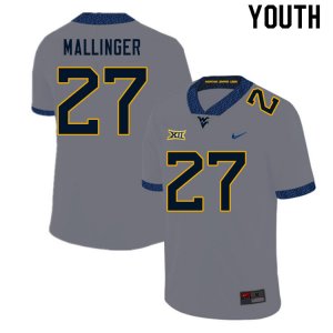 Youth West Virginia Mountaineers NCAA #27 Davis Mallinger Gray Authentic Nike Stitched College Football Jersey ZR15G14NB